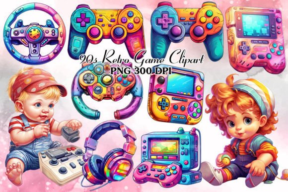 90s Retro Game Sublimation Clipart for Creative Projects