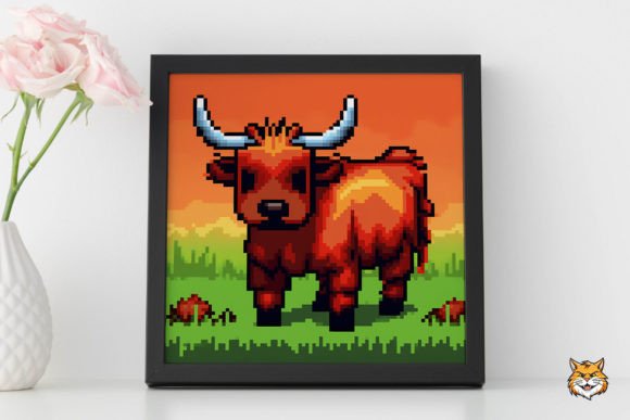 Highland Cow Retro Video Game Style 2: A Unique Digital Design for Sublimation Enthusiasts